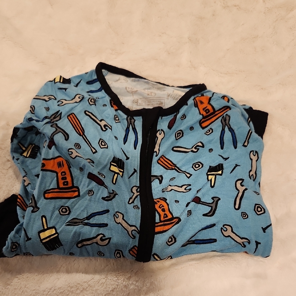 Little Sleepies Blue and Orange Tool Print Onesie